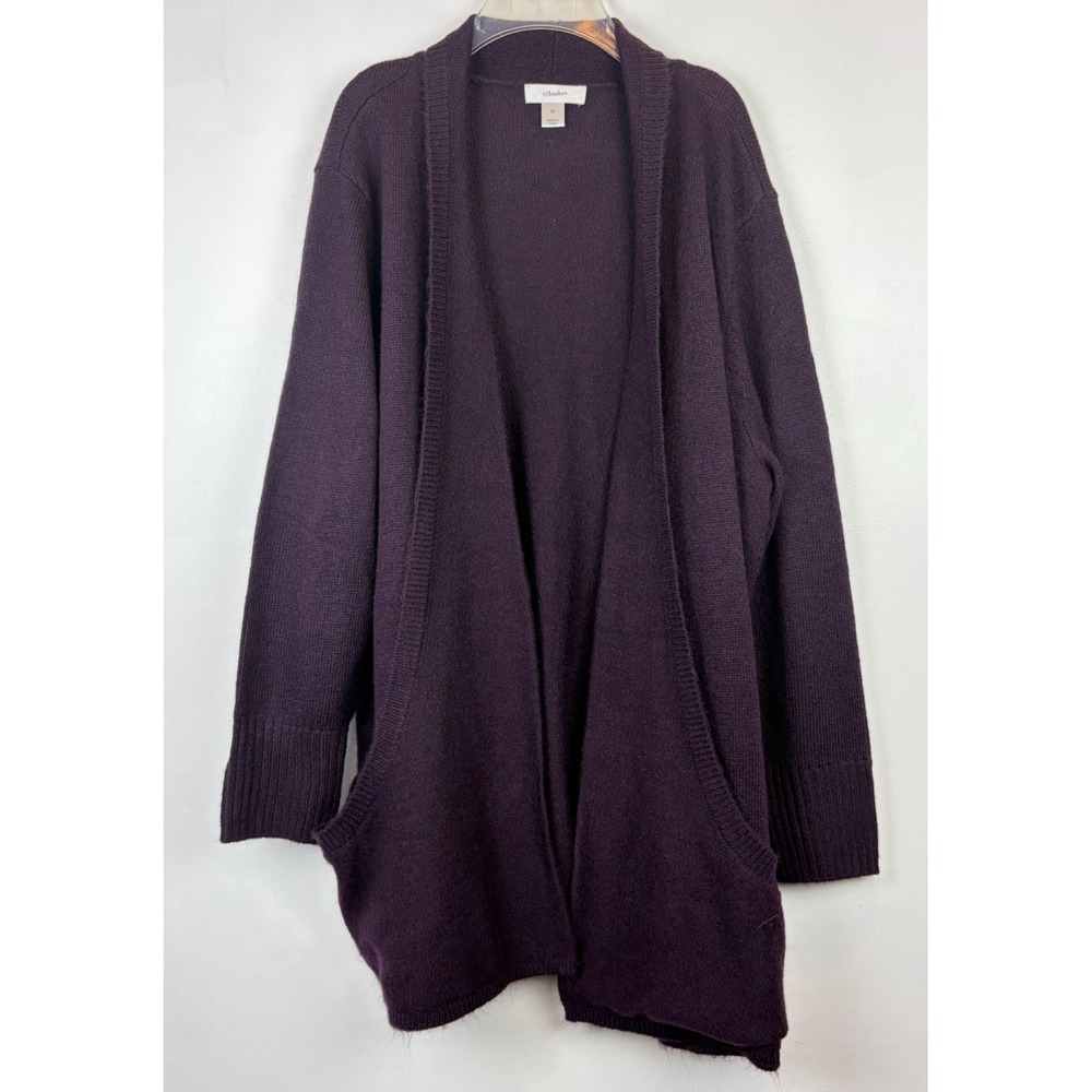 CJ Banks Cardigan Sweater Open Womens 2X Knit Burgundy Pockets Office Career